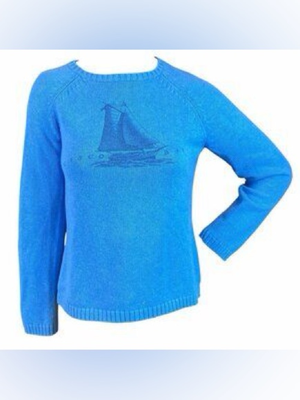L.L. Bean Bright Blue Sailboat Crewneck Sweater